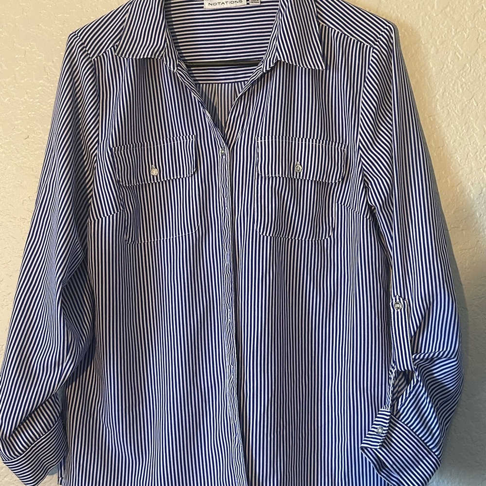 Notations Men's Blue and White Striped Shirt